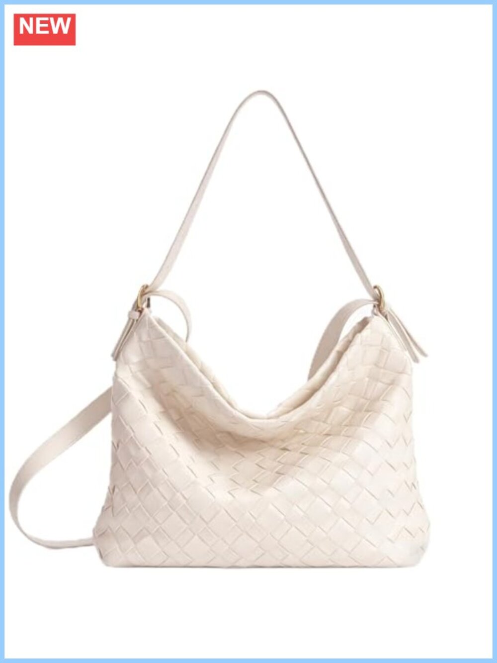 Woven Vegan Leather Shoulder Crossbody Bag with Zipper Adjustable Lightweight